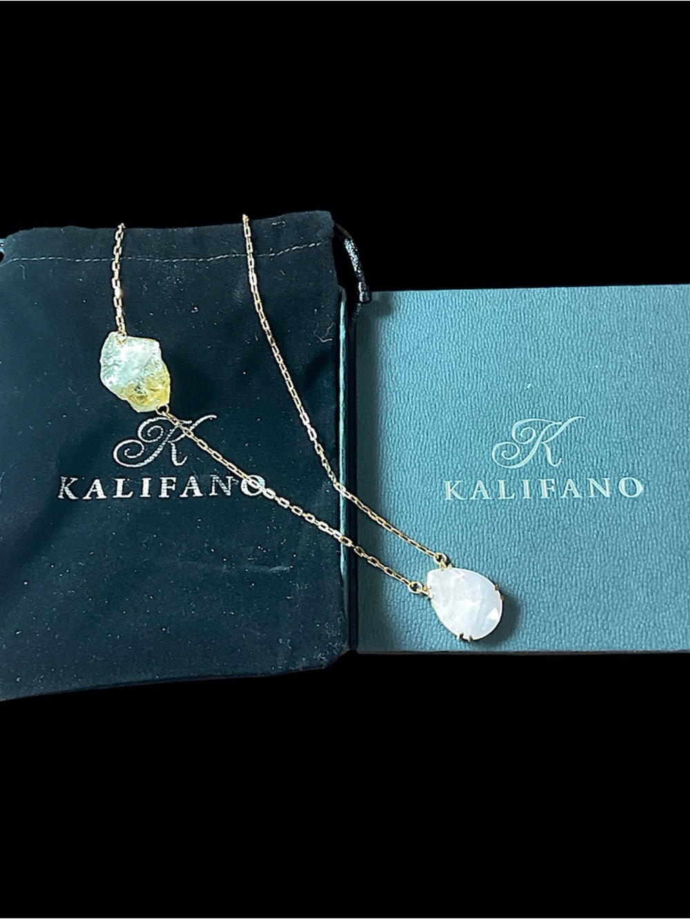 Kalifano Quartz Asymmetrical Long Necklace with Original Box